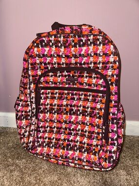 Vera Bradley Pink, Orange & Black Quilted Plaid Backpack
